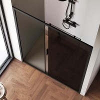 Душевая дверь в нишу Am.Pm Gem Solo 140 х 195 см, раздвижная, стёкла прозрачное и тонированное, профиль черный матовый, W90G-140-1-195BG