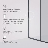 Душевая дверь в нишу Am.Pm Gem Solo 140 х 195 см, раздвижная, стёкла прозрачное и тонированное, профиль черный матовый, W90G-140-1-195BG
