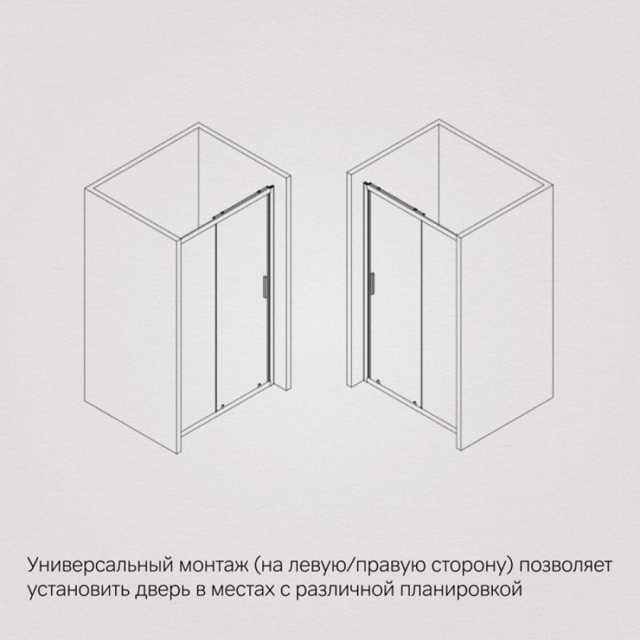 Душевая дверь в нишу Am.Pm Gem Solo 140 х 195 см, раздвижная, стёкла прозрачное и тонированное, профиль черный матовый, W90G-140-1-195BG