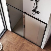 Душевая дверь в нишу Am.Pm Gem Solo 140 х 195 см, раздвижная, стёкла прозрачное и матовое, профиль черный матовый, W90G-140-1-195BM