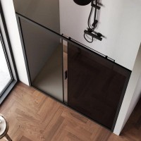 Душевая дверь в нишу Am.Pm Gem Solo 150 х 195 см, раздвижная, стёкла прозрачное и тонированное, профиль черный матовый, W90G-150-1-195BG