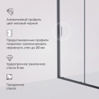 Душевая дверь в нишу Am.Pm Gem Solo 150 х 195 см, раздвижная, стекло прозрачное, профиль черный матовый, W90G-150-1-195BT