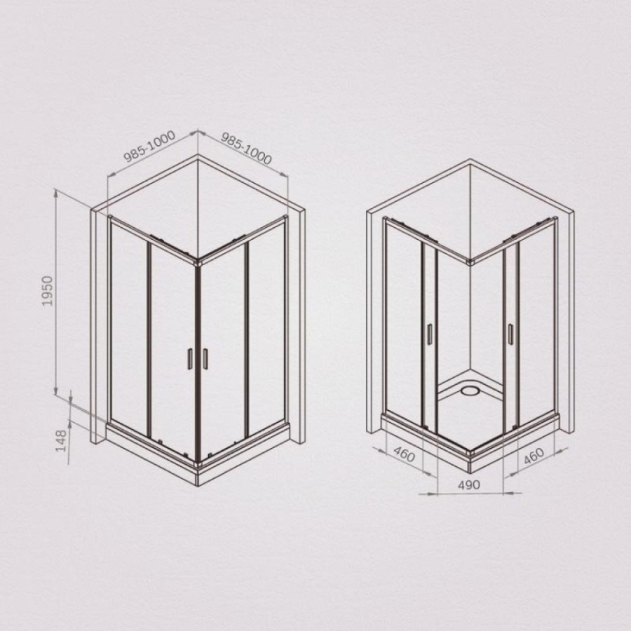 Душевой уголок Am.Pm Gem W90G-403-100100-BT, 100 x 100 см, стекло прозрачное, профиль черный матовый