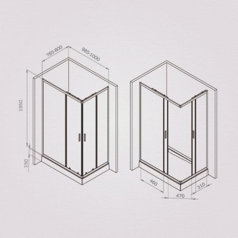 Душевой уголок Am.Pm Gem W90G-403-100280-BT, 100 x 80 см, стекло прозрачное, профиль черный матовый