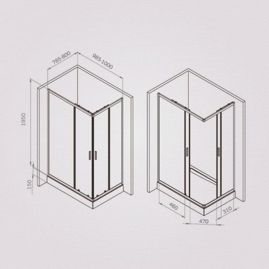 Душевой уголок Am.Pm Gem W90G-403-100280-BT, 100 x 80 см, стекло прозрачное, профиль черный матовый