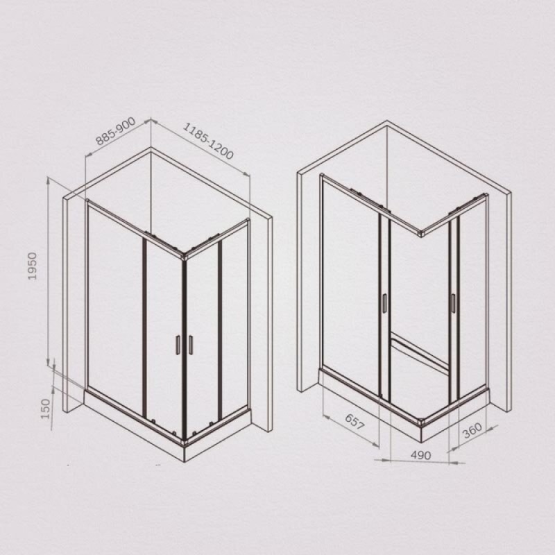 Душевой уголок Am.Pm Gem W90G-403-120290-BT, 120 x 90 см, стекло прозрачное, профиль черный матовый
