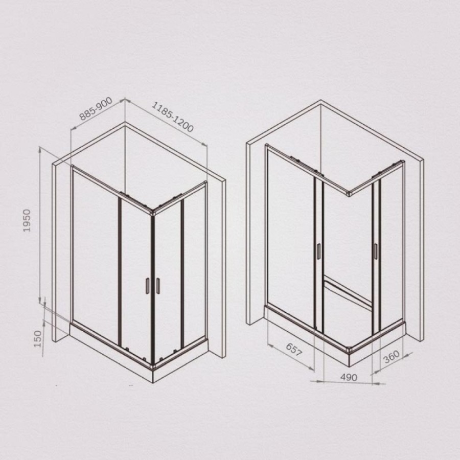 Душевой уголок Am.Pm Gem W90G-403-120290-BT, 120 x 90 см, стекло прозрачное, профиль черный матовый