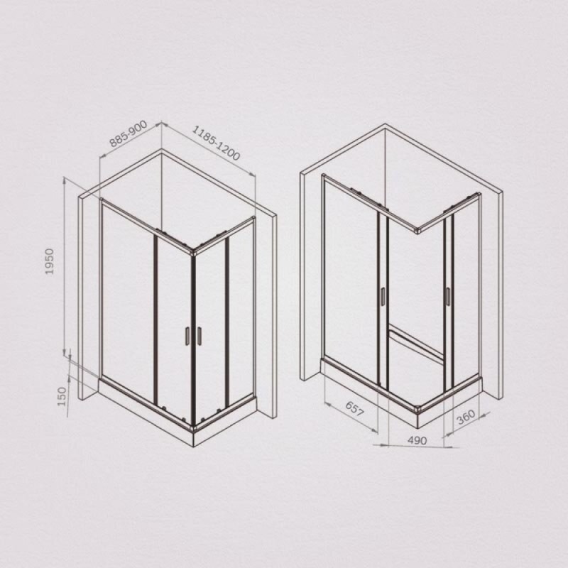 Душевой уголок Am.Pm Gem W90G-403-120290-MT, 120 x 90 см, стекло прозрачное, профиль хром матовый