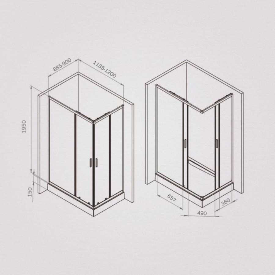 Душевой уголок Am.Pm Gem W90G-403-120290-MT, 120 x 90 см, стекло прозрачное, профиль хром матовый