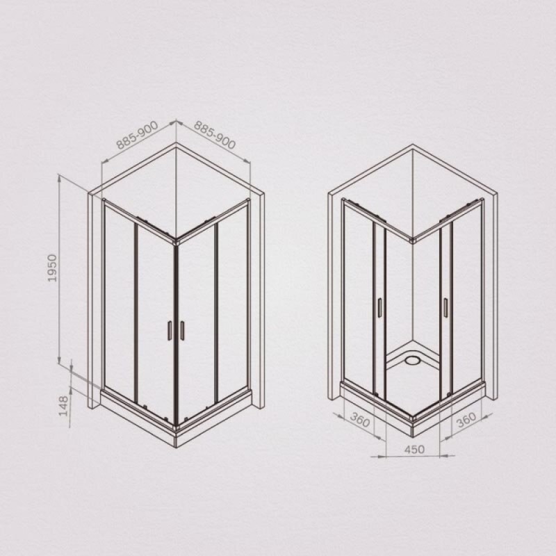 Душевой уголок Am.Pm Gem W90G-403-9090BT, 90 x 90 см, стекло прозрачное, профиль черный матовый