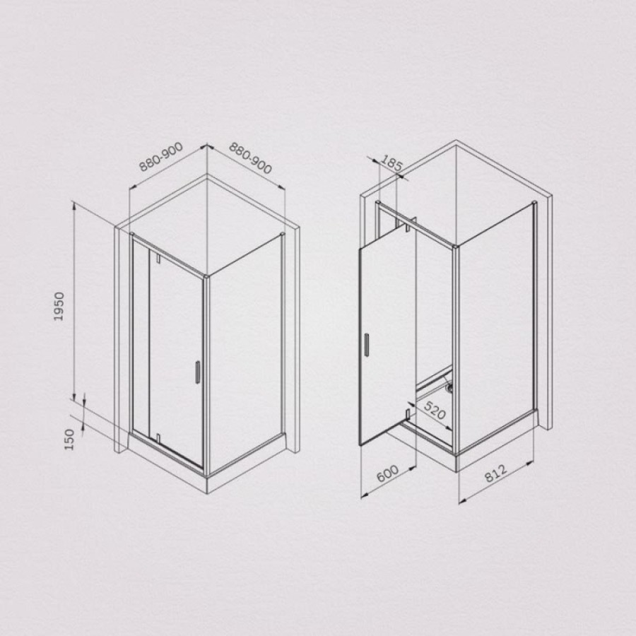Душевой уголок Am.Pm Gem W90G-404-9090-BT, 90 x 90 см, стекло прозрачное, профиль черный матовый