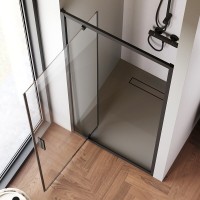 Душевая дверь в нишу Am.Pm Gem W90G-90-1P-BT, 90 см, распашная, стекло прозрачное, профиль черный матовый