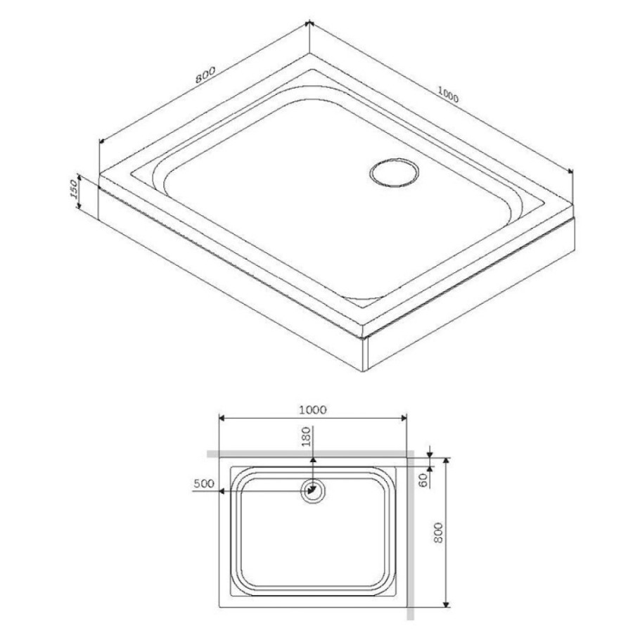 Поддон Am.Pm Gem W90T-404-100280W, 100 х 80 см, с сифоном