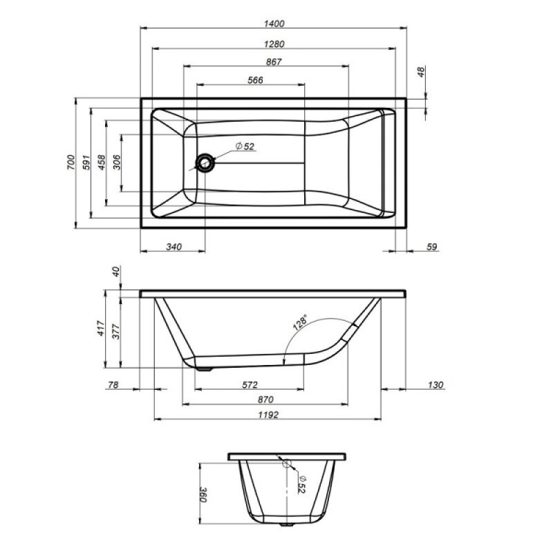Акриловая ванна Am.Pm Gem W93A-140-070W-A, 140 x 70 см, белая