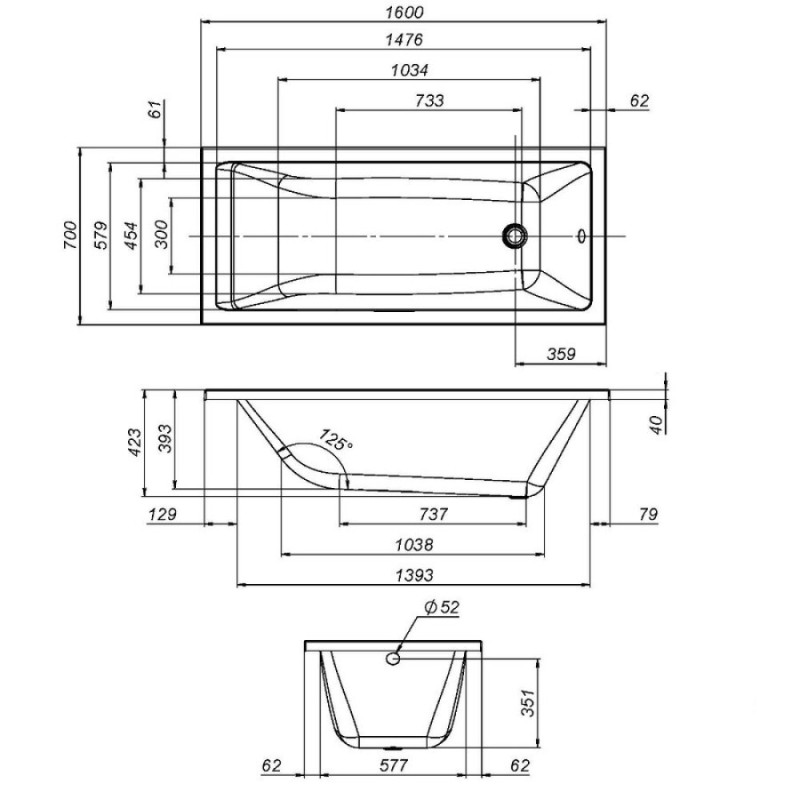 Акриловая ванна Am.Pm Gem 160x70 W93A-160-070W-A
