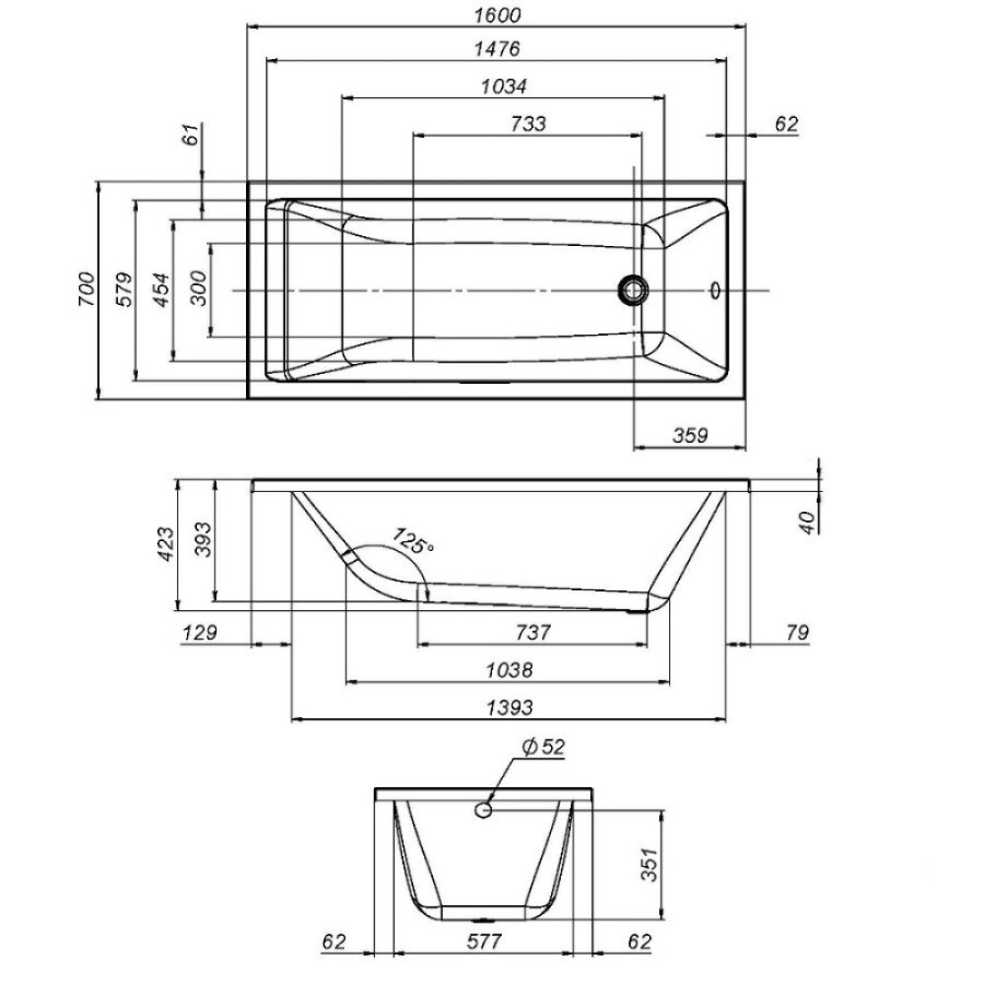 Акриловая ванна Am.Pm Gem 160x70 W93A-160-070W-A