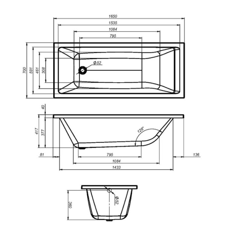 Акриловая ванна Am.Pm Gem W93A-165-070W-A, 165 x 70 см, белая