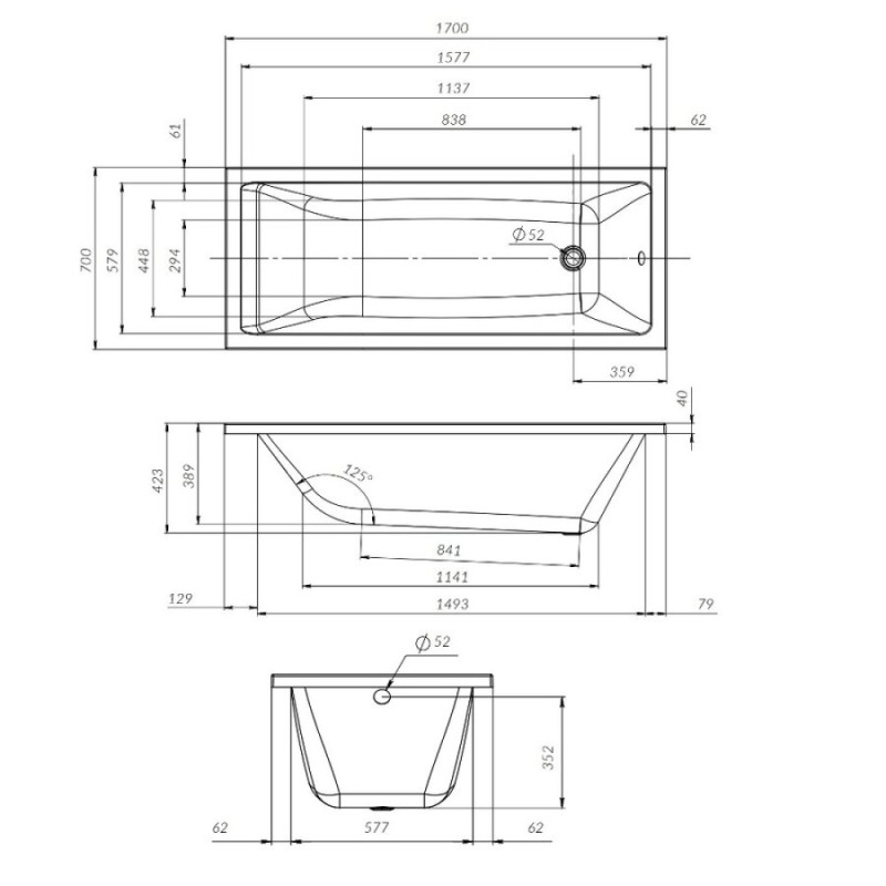 Ванна акриловая Am.Pm Gem 170 x 70 см, белая, W93A-170-070W-A