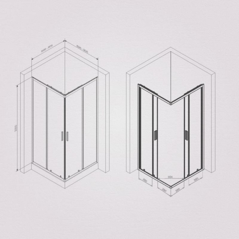 Душевой уголок Gem S Square, 90 x 90 см, высота 200 см, стекло прозрачное, профиль черный матовый, W93G-403-090BT