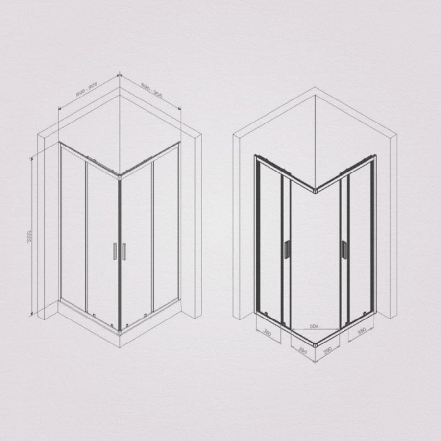 Душевой уголок Gem S Square, 90 x 90 см, высота 200 см, стекло прозрачное, профиль черный матовый, W93G-403-090BT