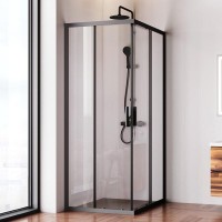 Душевой уголок Am.Pm Gem S Square, 100 x 80 см, высота 200 см, стекло прозрачное, профиль черный матовый, W93G-404-100280-BT