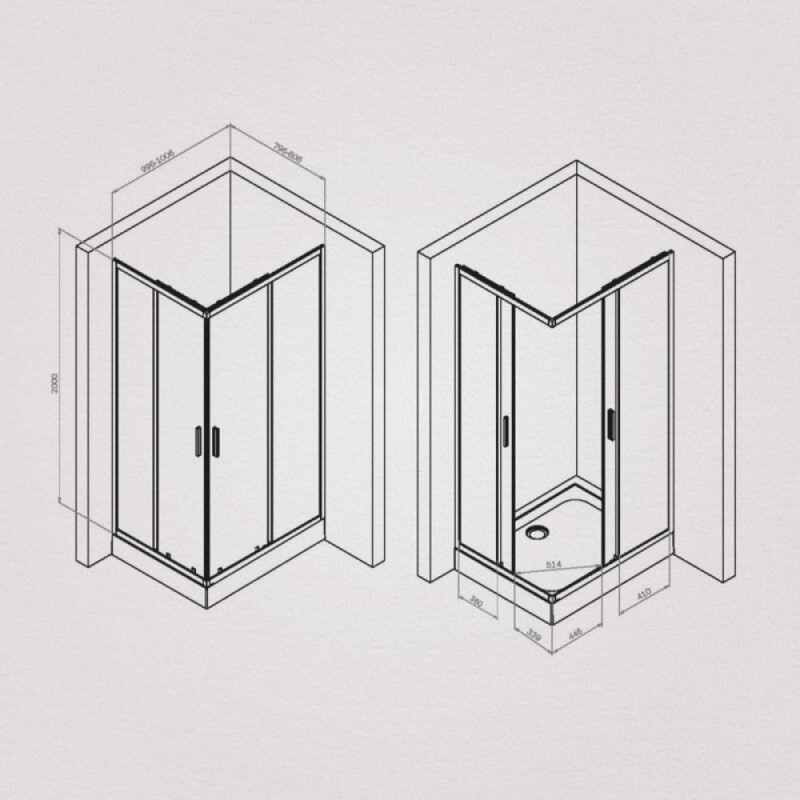 Душевой уголок Am.Pm Gem S Square, 100 x 80 см, высота 200 см, стекло прозрачное, профиль черный матовый, W93G-404-100280-BT