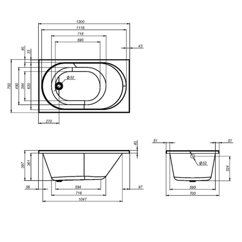 Ванна акриловая Am.Pm X-Joy W94A-120-070W-A 120 х 70 см, белая