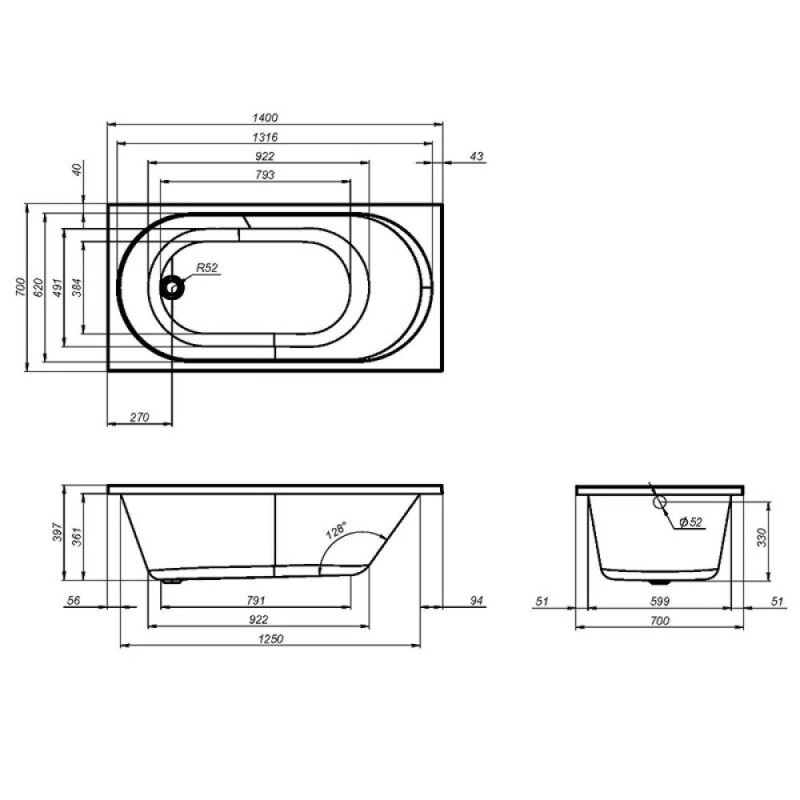 Ванна акриловая Am.Pm X-Joy W94A-140-070W-A 140 х 70 см, белая