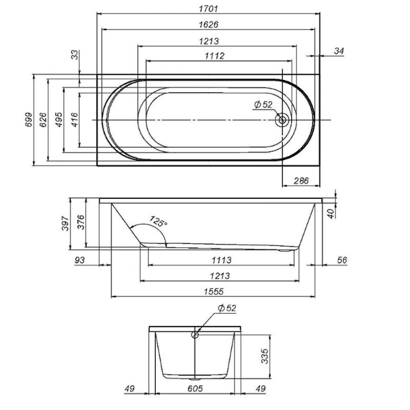 Ванна акриловая Am.Pm X-Joy W94A-170-070W-A1, 170 х 70 см, белая