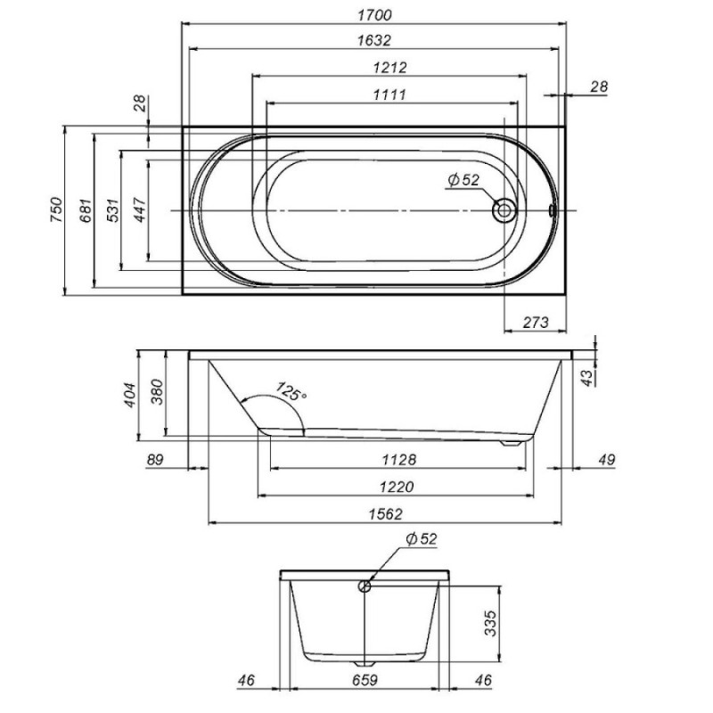Ванна акриловая Am.Pm X-Joy 170x75 W94A-170-075W-A белая глянцевая