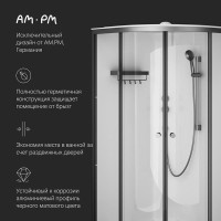 Душевая кабина Am.Pm X-Joy, W94C-401-100BT, 100 х 100 см, с крышей, стекло прозрачное, профиль черный матовый матовый