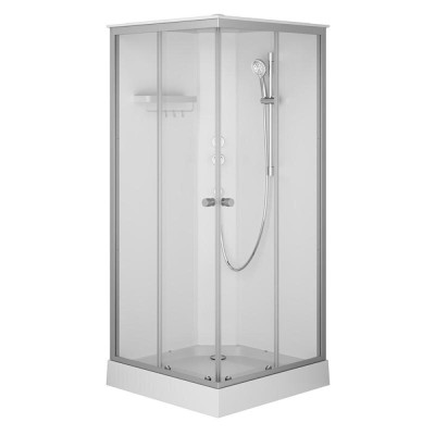Душевая кабина Am.Pm X-Joy Square, W94C-403-090MT, 90 х 90 см, с крышей, стекло прозрачное, профиль серебристый