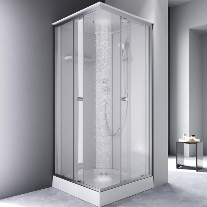 Душевая кабина Am.Pm X-Joy Square, W94C-403-090MT, 90 х 90 см, с крышей, стекло прозрачное, профиль серебристый