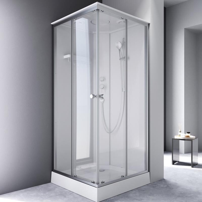Душевая кабина Am.Pm X-Joy Square, W94C-403-090MT, 90 х 90 см, с крышей, стекло прозрачное, профиль серебристый
