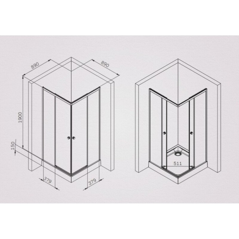 Душевой уголок Am.Pm X-joy W94G-403-9090-BT1K, 90 x 90 см, стекло прозрачное, профиль черный матовый