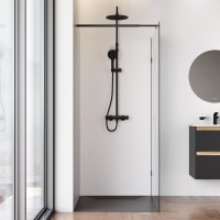 Душевая перегородка Am.Pm X-Joy W94WI-100-F1-BTE, 100 см, со свободным входом, стекло прозрачное, цвет фурнитуры черный матовый