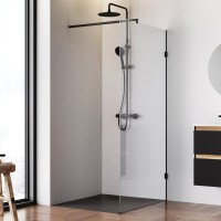 Душевая перегородка Am.Pm X-Joy W94WI-100-F1-BTE, 100 см, со свободным входом, стекло прозрачное, цвет фурнитуры черный матовый
