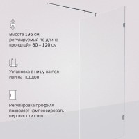 Душевая перегородка Am.Pm X-Joy W94WI-100-F1-MTE, 100 см, со свободным входом, стекло прозрачное, фурнитура хром матовый