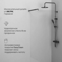Душевая перегородка Am.Pm X-Joy W94WI-110-F1-BTE, 110 см, со свободным входом, стекло прозрачное, цвет фурнитуры черный матовый