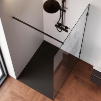 Душевая перегородка Am.Pm X-Joy W94WI-110-F1-BTE, 110 см, со свободным входом, стекло прозрачное, цвет фурнитуры черный матовый