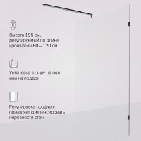Душевая перегородка Am.Pm X-Joy W94WI-120-F1-BTE, 120 см, со свободным входом, стекло прозрачное, цвет фурнитуры черный матовый