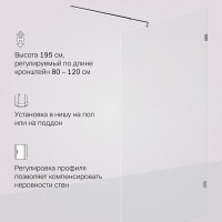 Душевая перегородка Am.Pm X-Joy W94WI-120-F1-MTE, 120 см, со свободным входом, стекло прозрачное, фурнитура хром матовый