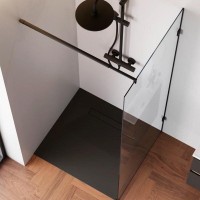 Душевая перегородка Am.Pm X-Joy W94WI-80-F1-BTE, 80 см, со свободным входом, стекло прозрачное, фурнитура черный матовый