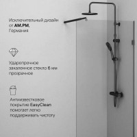 Душевая перегородка Am.Pm X-Joy W94WI-80-F1-BTE, 80 см, со свободным входом, стекло прозрачное, фурнитура черный матовый