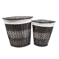 Корзина для белья WasserKraft Salm WB-270-M, угловая, средняя, с крышкой, белый/темно-коричневый