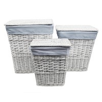 Корзина для белья WasserKraft Lippe WB-450-L, большая, с крышкой, плетеная, белый/голубой