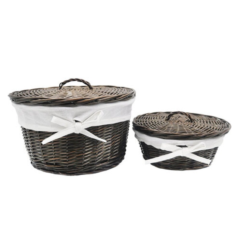 Корзина WasserKraft Donau WB-530-L, большая, для белья, с крышкой, белый/темно-коричневый