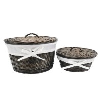 Корзина WasserKraft Donau WB-530-M, средняя, для белья, с крышкой, белый/темно-коричневый