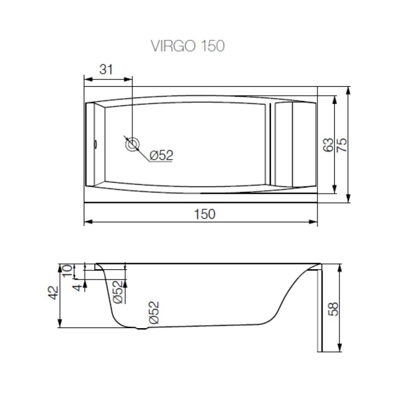 Ванна прямоугольная Cersanit Virgo 150 х 75 см
