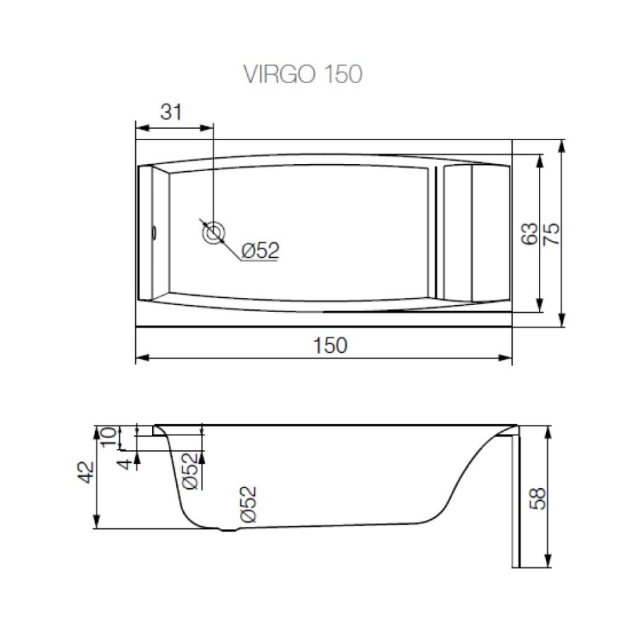Ванна прямоугольная Cersanit Virgo 150 х 75 см